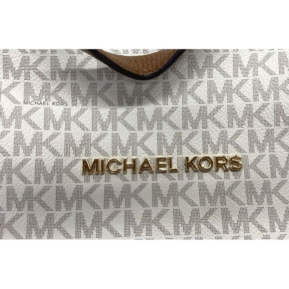 Michael Kors White Monogram Canvas Chain Tote Bag With Gold Accents - Picture 4 of 13